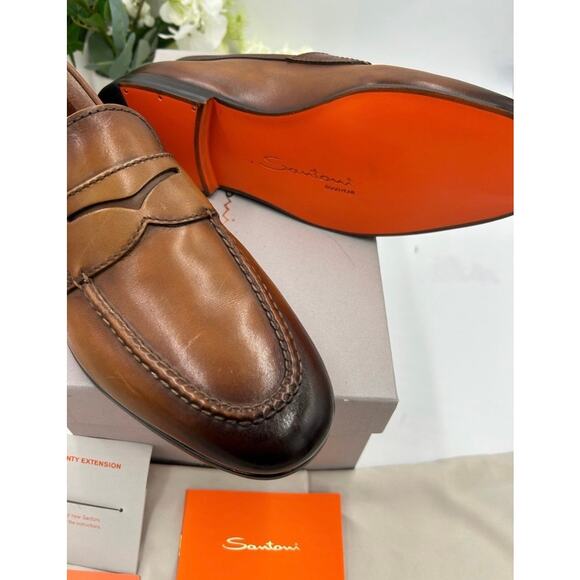 Men\'s Santoni Carlo soft furnished Leather penny loafers size 8 US made in Italy main image 6